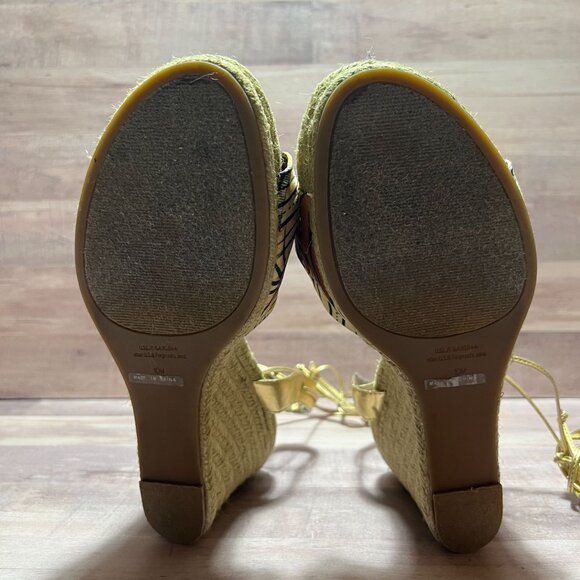 Old Navy Womens Cognac Cross Strap Wedge Sandals Size 11 Espadrille Heel - Picture 15 of 15